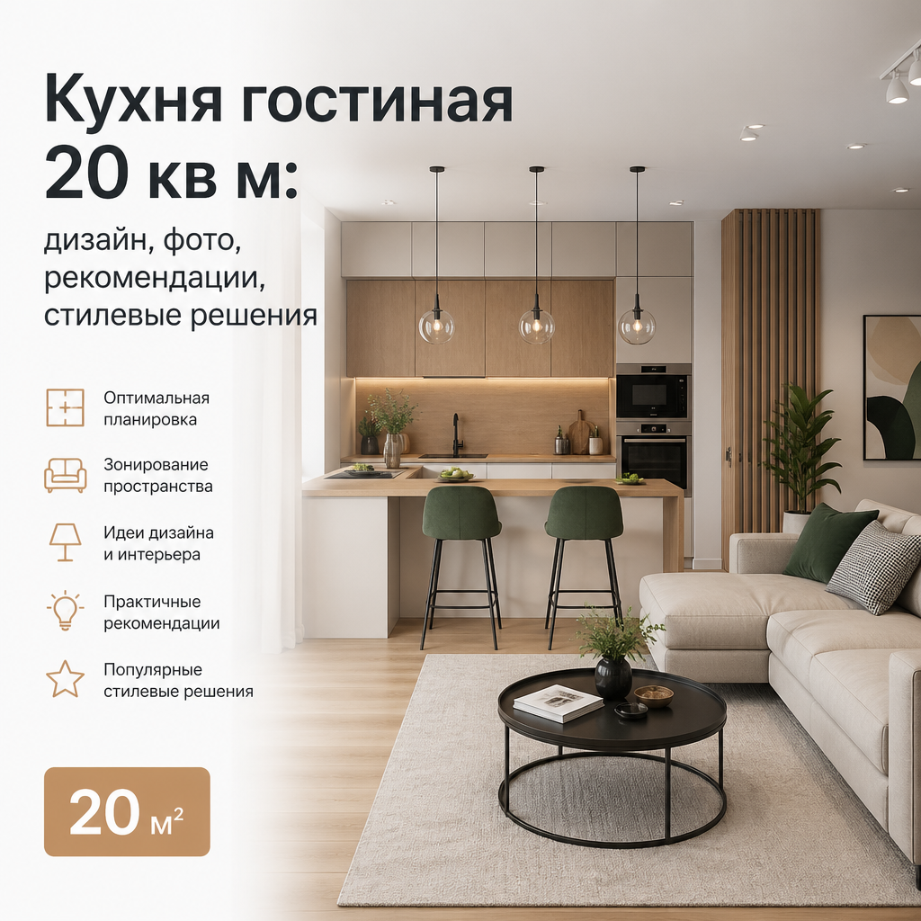Кухня гостиная 20 кв м